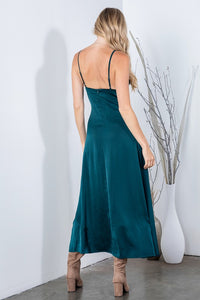 Hunter Green Solid Satin Dress With Zipper