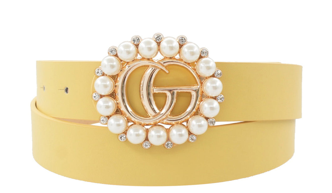 Yellow Fashion Pearl Buckle Belt