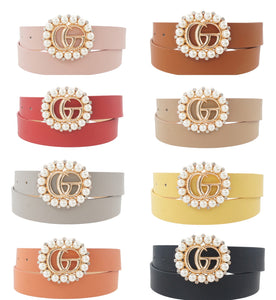 Brown Fashion Pearl Buckle Belt