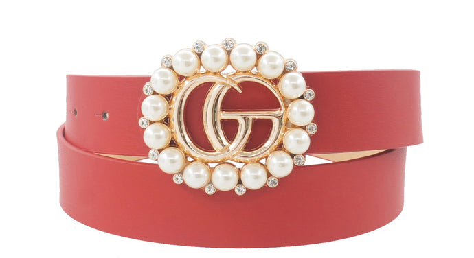 Red Fashion Pearl Buckle Belt