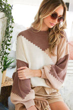 Mocha/Taupe Color Block Chunky Sweater Top