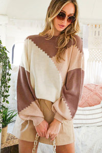 Mocha/Taupe Color Block Chunky Sweater Top