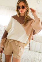 Mocha/Taupe Color Block Chunky Sweater Top