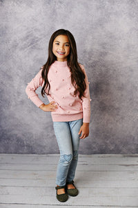 Pink Kids Rust Pom Pom Fall Winter Sweater