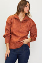 Rust Long Sleeve Half Zip Up Sweater