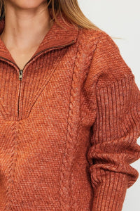 Rust Long Sleeve Half Zip Up Sweater