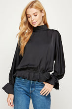 Black Ruffle Pleated Satin Blouse