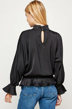 Black Ruffle Pleated Satin Blouse