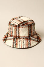 Brown Winter Plaid Pattern Wool Blend Bucket Hat