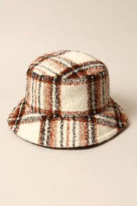 Brown Winter Plaid Pattern Wool Blend Bucket Hat