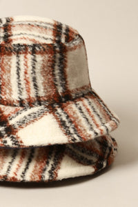 Brown Winter Plaid Pattern Wool Blend Bucket Hat