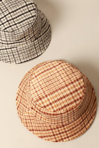 Brown Winter Plaid Pattern Cozy Bucket Hat