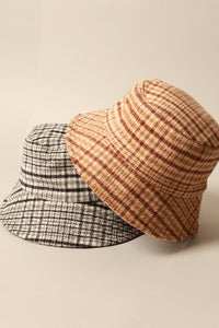 Brown Winter Plaid Pattern Cozy Bucket Hat