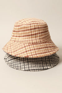 Brown Winter Plaid Pattern Cozy Bucket Hat