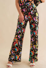 Black Multi Sequin Flower Boots Cut Long Pants