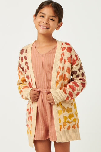 Rust Mix Girls Multi Color Leopard Open Sweater Cardigan