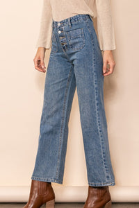 Mid Denim Front Pocket Flared Jeans