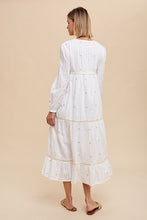 Off White All Over Embroidery Tiered Midi Dress