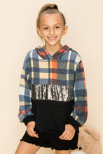 Navy Girls Color Block Sequin & Plaid Hoodie