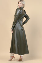 Olive Faux Leather Duster Long sleeves Jacket Dress Top