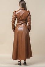 Camel Faux Leather Duster Long sleeves Jacket Dress Top