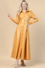 Mustard Faux Leather Duster Long sleeves Jacket Dress Top