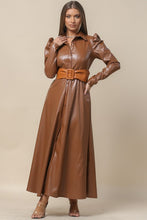 Camel Faux Leather Duster Long sleeves Jacket Dress Top