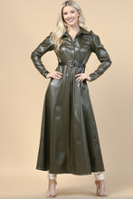 Olive Faux Leather Duster Long sleeves Jacket Dress Top