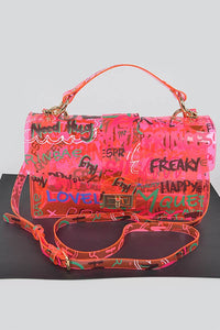 Neon Pink Graffiti PVC Handle Bag
