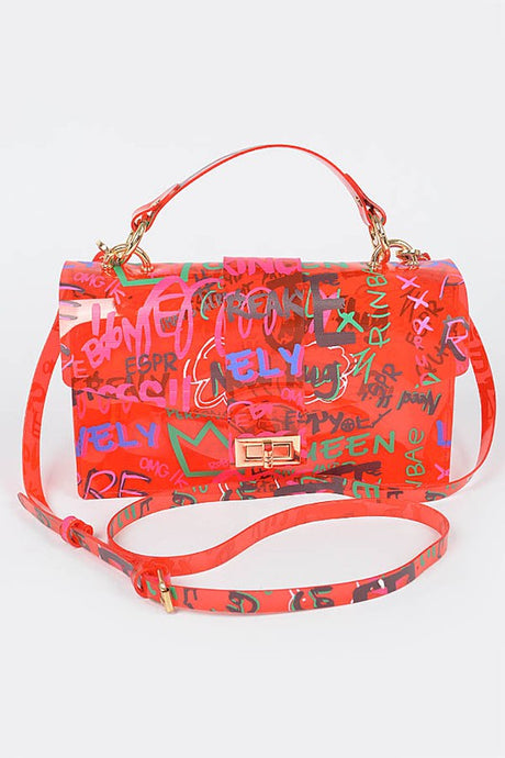 Red Graffiti PVC Handle Bag