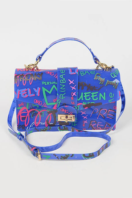 Blue Graffiti PVC Handle Bag