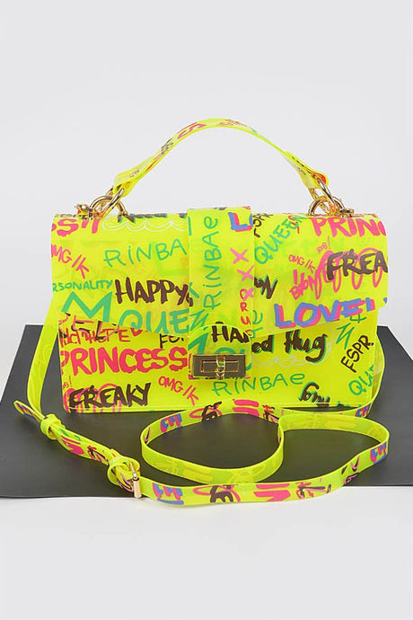 Neon Yellow Graffiti PVC Handle Bag