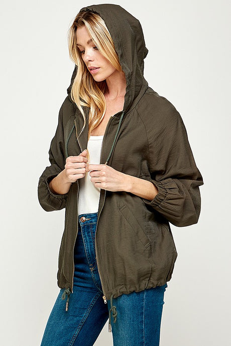 Olive Stylish And Casual Light Hooded Jacket