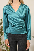 Hunter Green Satin Overlap Top