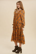 Goldenrod Tie Mock Neck Tiered Midi Dress