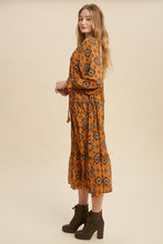 Goldenrod Tie Mock Neck Tiered Midi Dress
