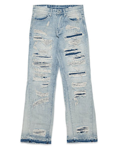 Light Stone Heavy Destroyed Relaxed Flare Denim