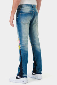 Medium Stone Knee Destroyed Slim Straight Denim