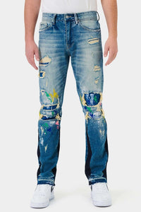 Medium Stone Knee Destroyed Slim Straight Denim