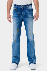 Medium Stone Aged Wash Slim Flare Denim