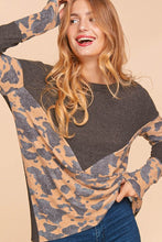 Charcoal/Camel Cow Print Chevron Color Block Knit Top