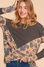 Charcoal/Camel Cow Print Chevron Color Block Knit Top