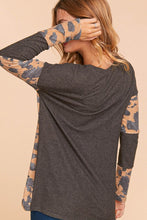 Charcoal/Camel Cow Print Chevron Color Block Knit Top