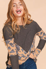 Charcoal/Camel Cow Print Chevron Color Block Knit Top