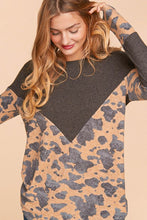 Charcoal/Camel Cow Print Chevron Color Block Knit Top