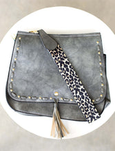 Gray Leopard Strap Fold-over Crossbody Bag