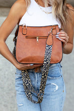 Cognac Leopard Strap Fold-over Crossbody Bag