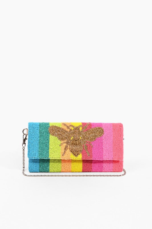 Multi Rainbow Bee Beaded Clutch