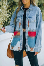 Aztec Print Lapel Pocket Casual Denim Jacket