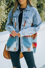Aztec Print Lapel Pocket Casual Denim Jacket